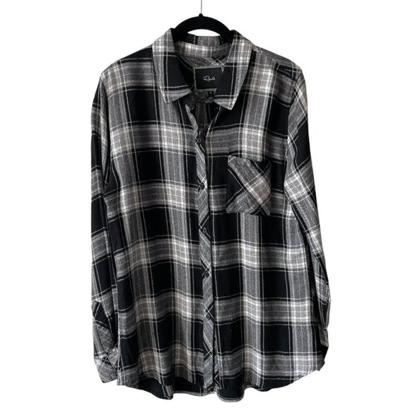 Rails Plaid Pattern Long Sleeve Collared Button Up Shirt Black Gray Medium - Picture 1 of 6